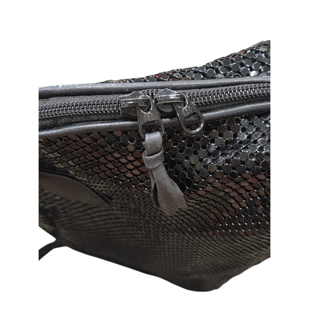 Vintage 80s Whiting & Davis Black Metal Mesh Bowler-Style Shoulder Bag Purse